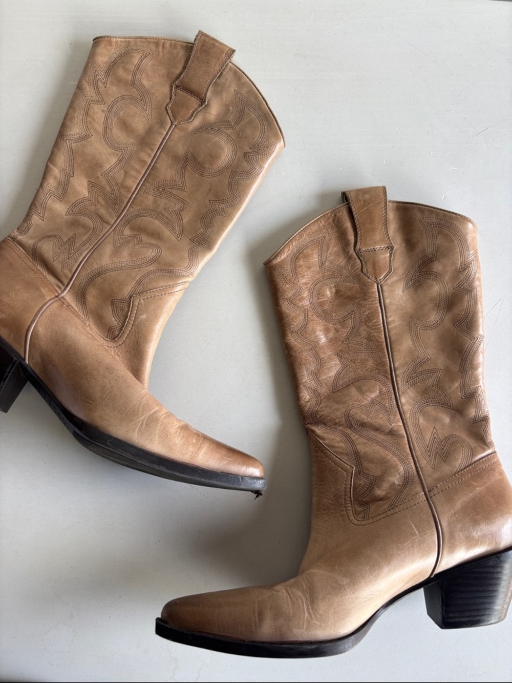 Reba Tan Leather Western Lace-Up Boots